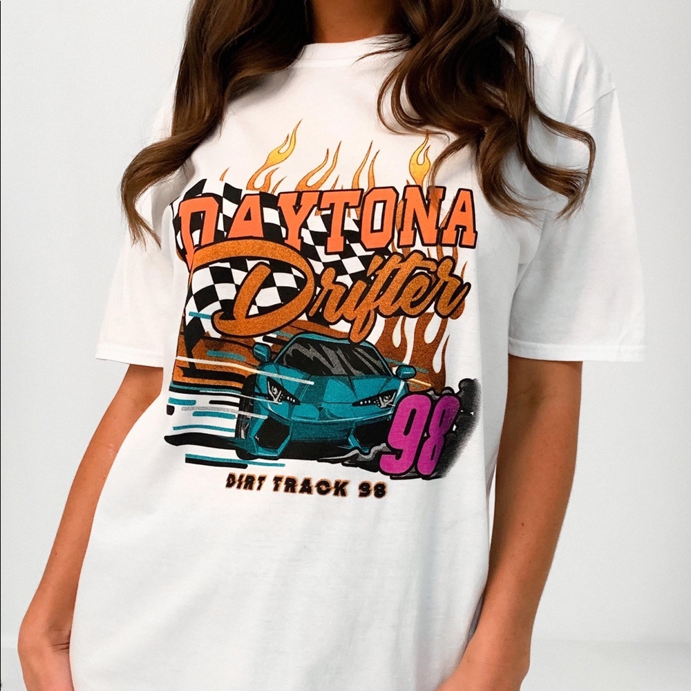 White Vintage Car graphic oversized t-shirt